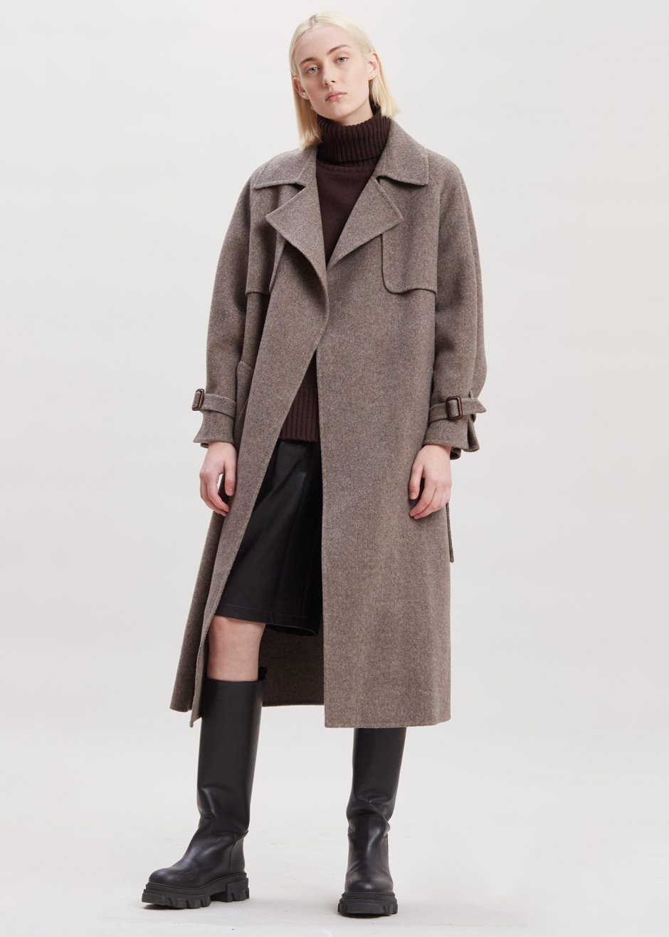 Herringbone Wool Trench Coat in Shiitake – The Frankie Shop