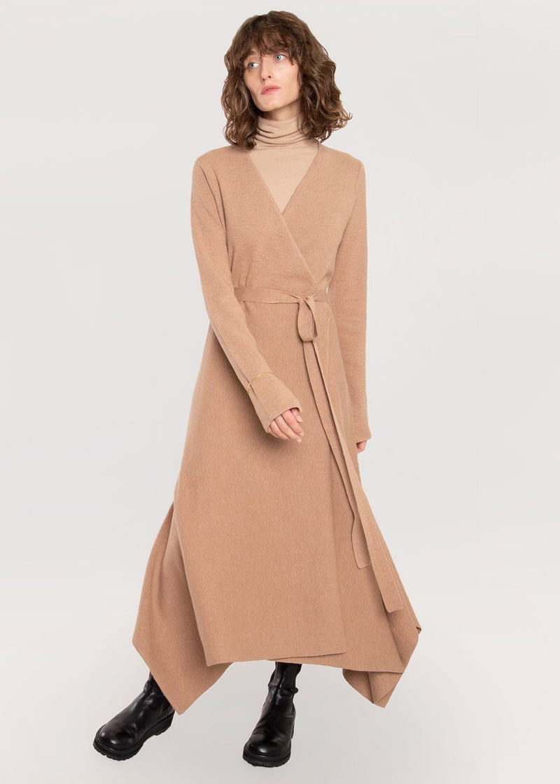 camel wrap dress