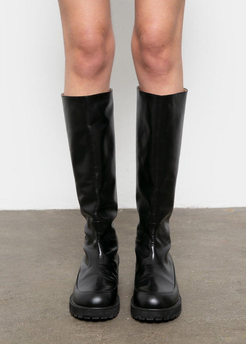 black leather knee high boots sale