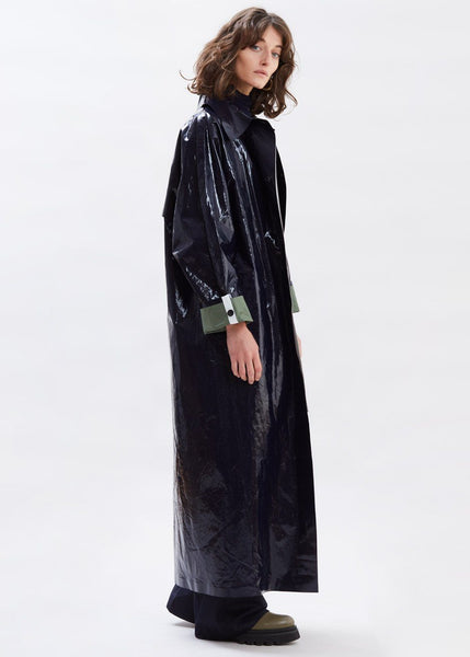 Long Light Lacquer Trench Coat by KASSL Editions in Navy/Khaki – The ...