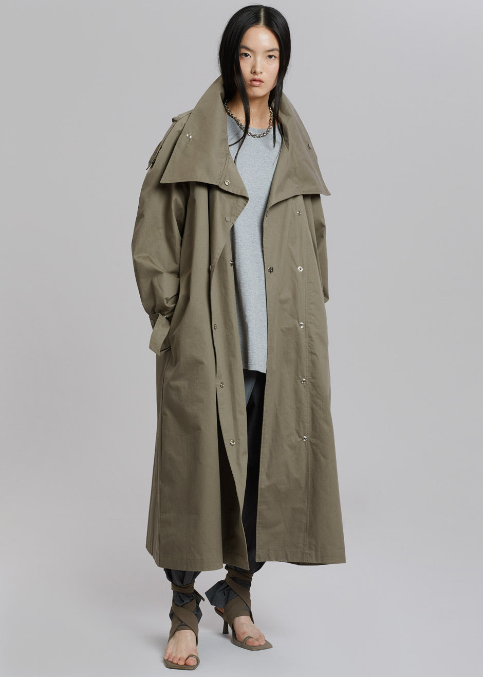 wing collar trench coat