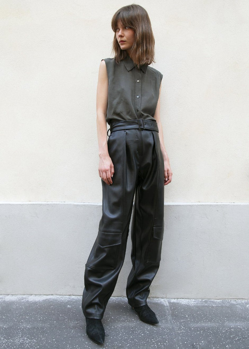 black leather cargo pants