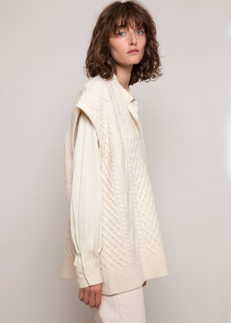 Oversized Cable Knit Vest in Winter White The Frankie Shop