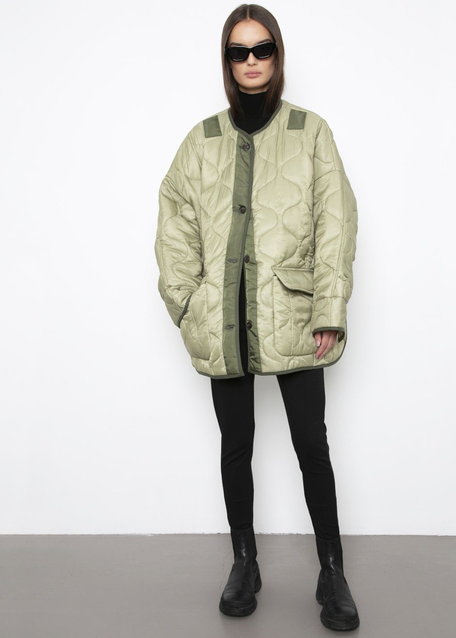 Oversized Collarless Quilted Jacket in Moss Green – The Frankie Shop