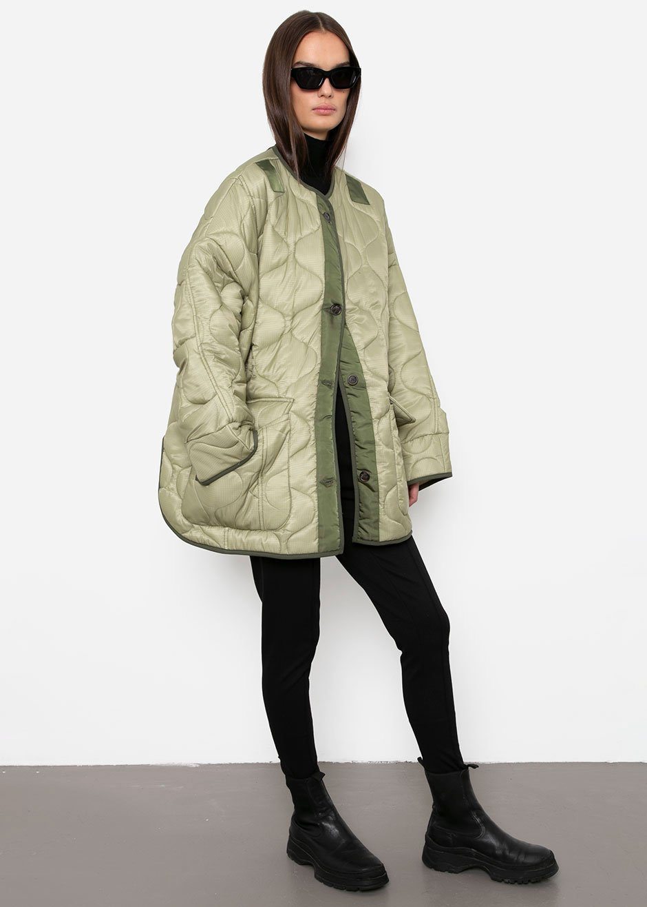 Oversized Collarless Quilted Jacket in Moss Green – The Frankie Shop