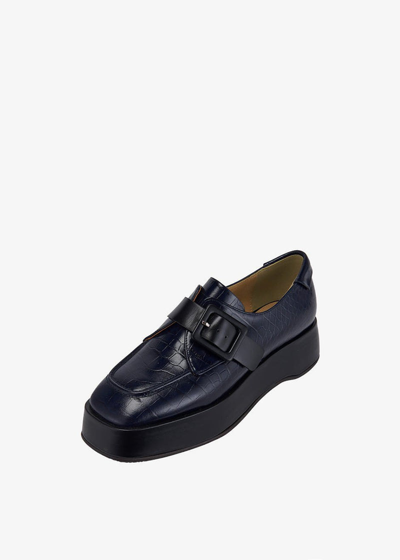 navy platform loafers