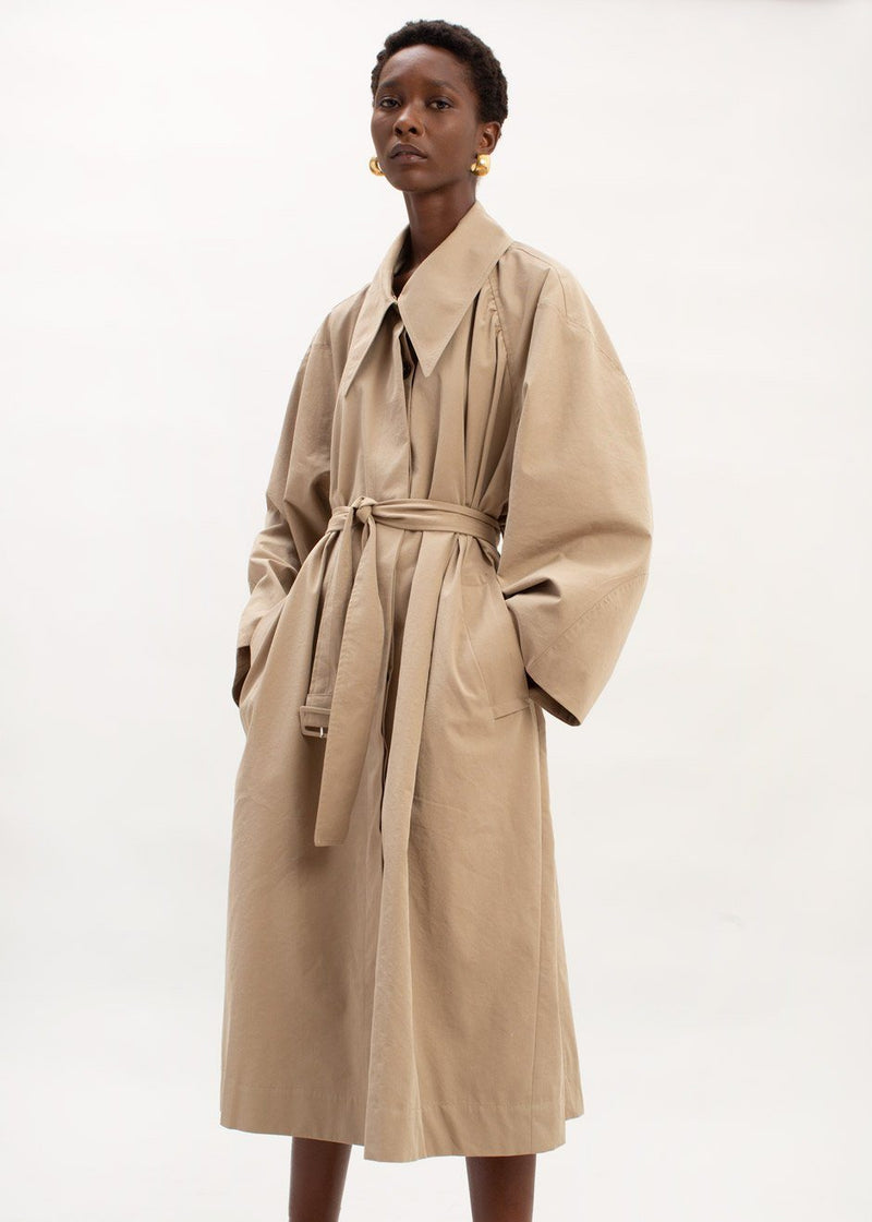 Pointed Collar Cocoon Trench Coat in Hemp – The Frankie Shop