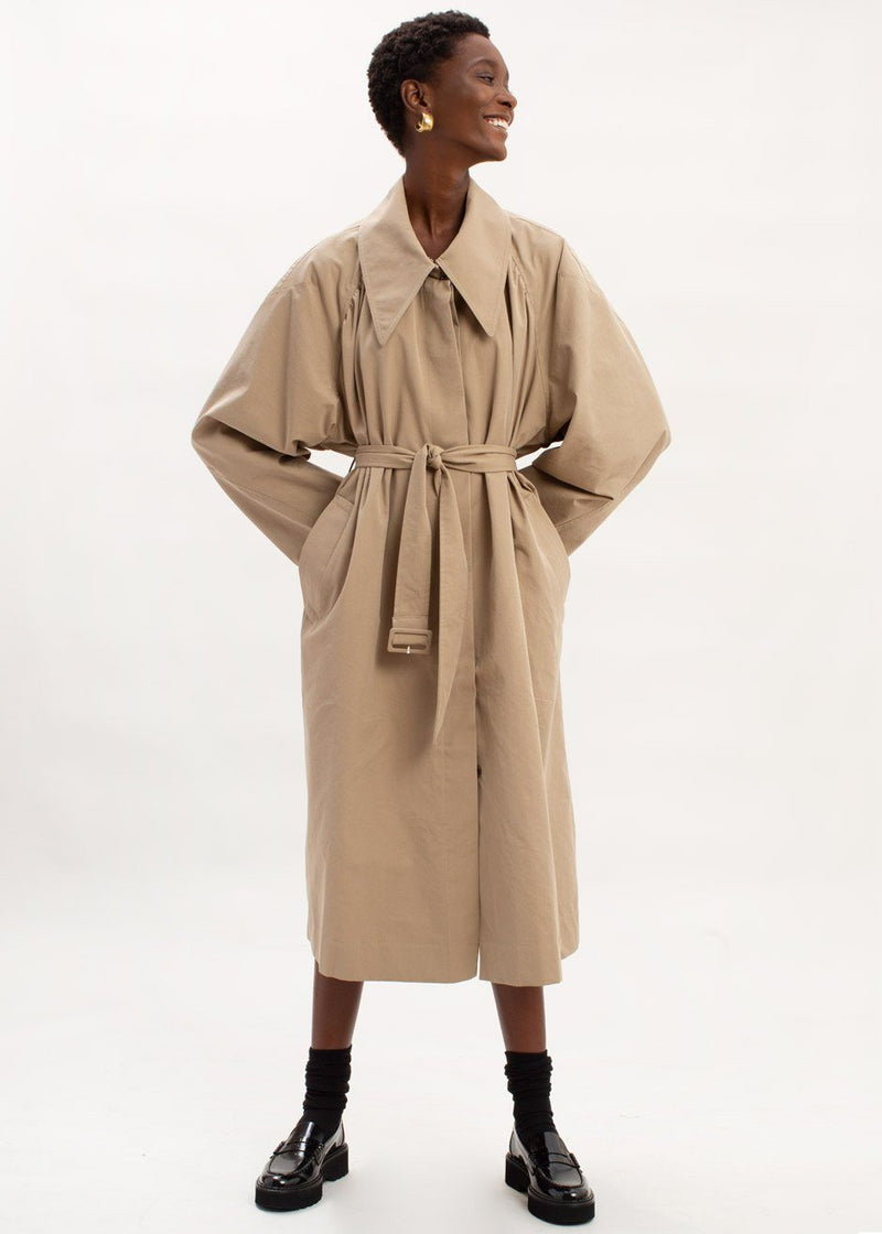 Pointed Collar Cocoon Trench Coat in Hemp – The Frankie Shop