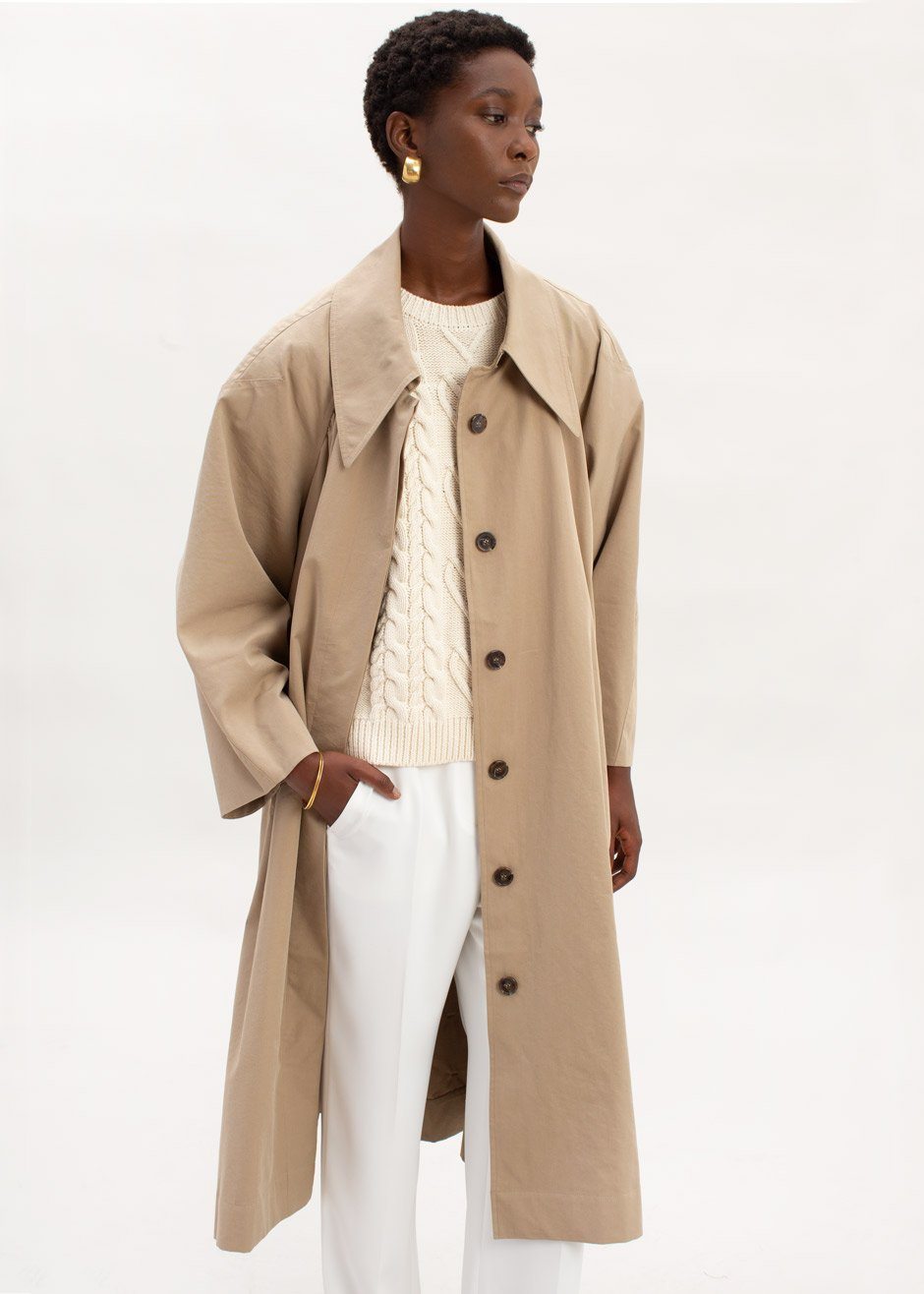 Pointed Collar Cocoon Trench Coat in Hemp – The Frankie Shop