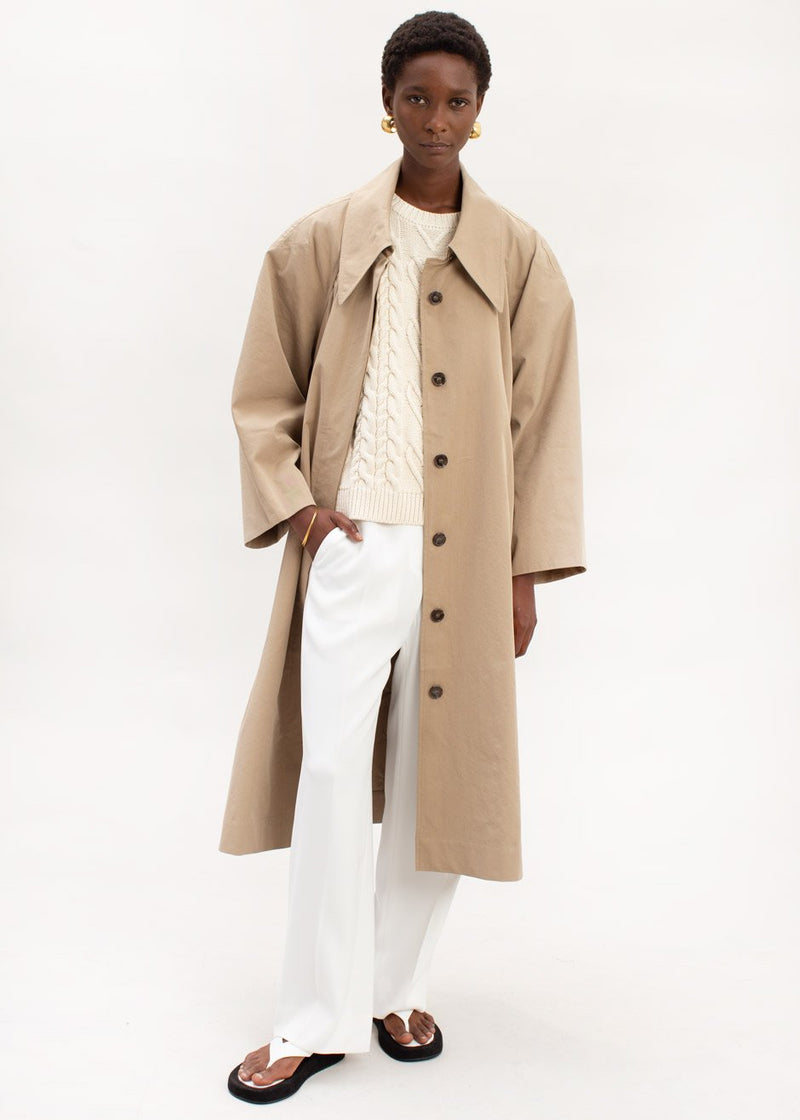 Pointed Collar Cocoon Trench Coat in Hemp – The Frankie Shop