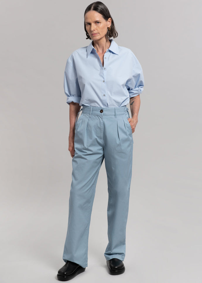 The Frankie Shop - Pants - Women - M - Bea Pleated Pinstriped Crepe Straight-Leg Pants - Light Blue