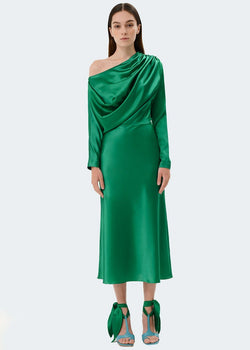 silk green midi dress