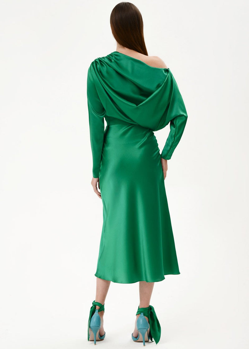 green dress silk