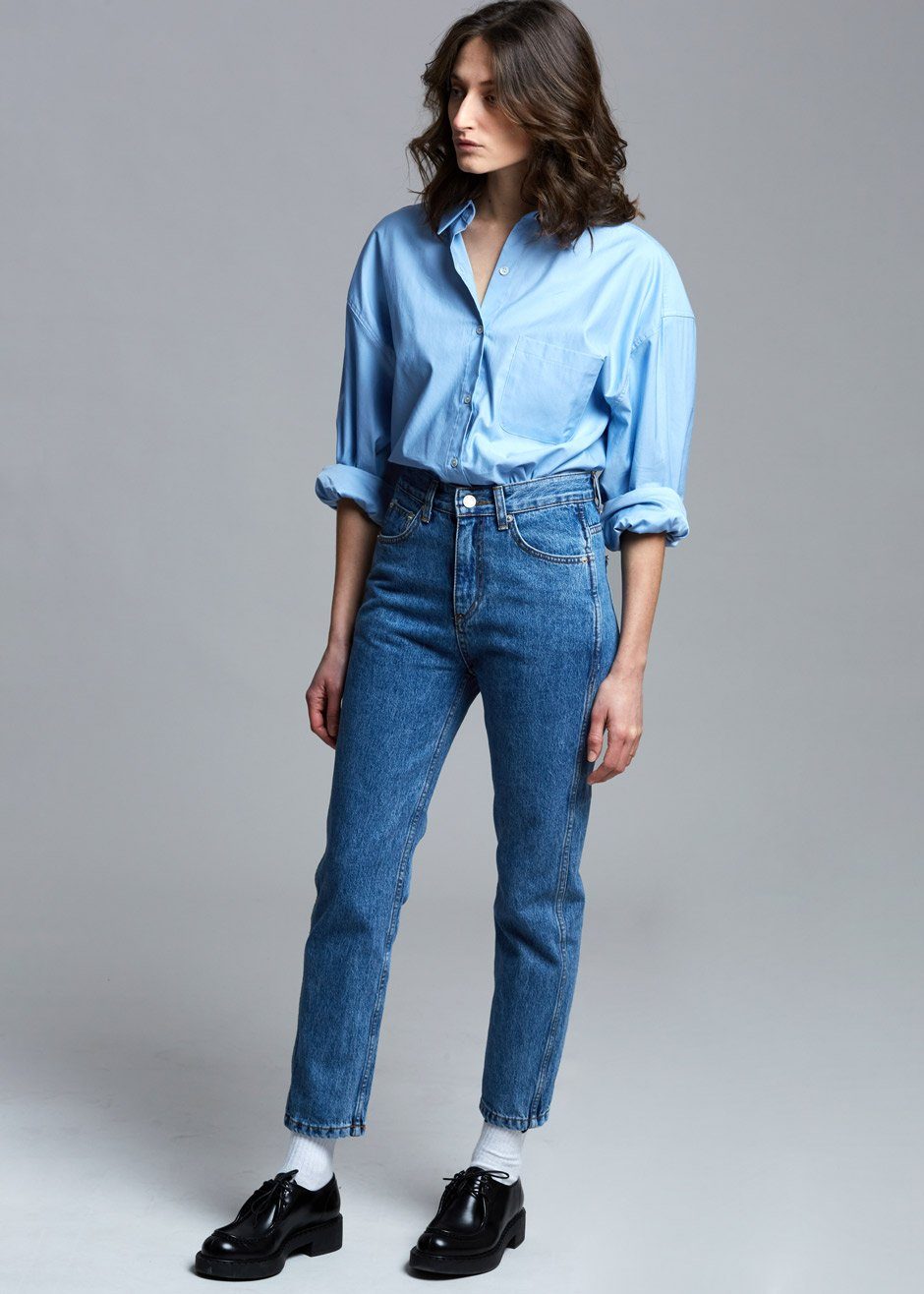 Silky Oversized Cotton Shirt in Powder Blue