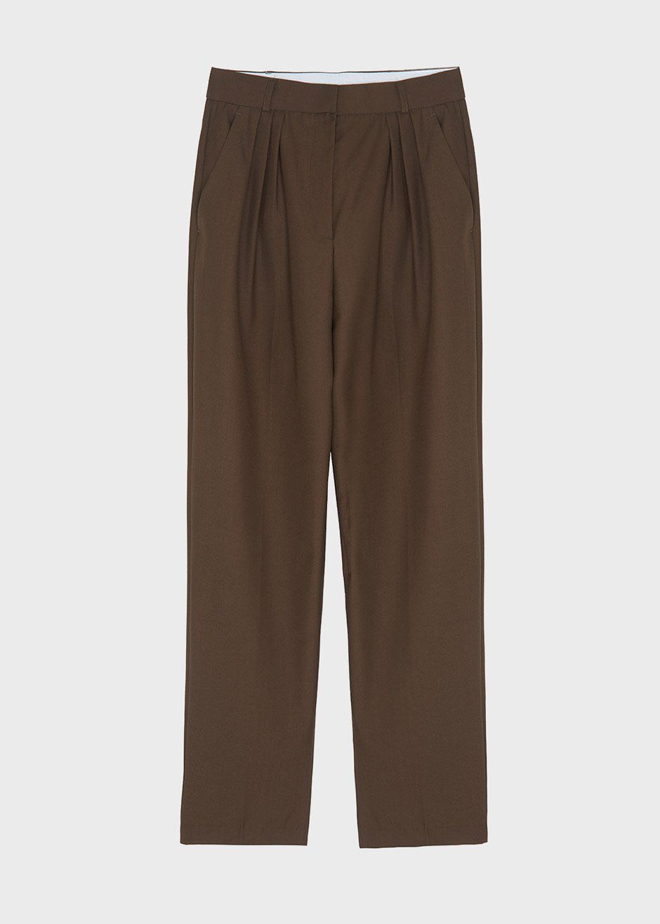Straight Leg Pleat Front Trousers in Dark Chocolate – The Frankie Shop