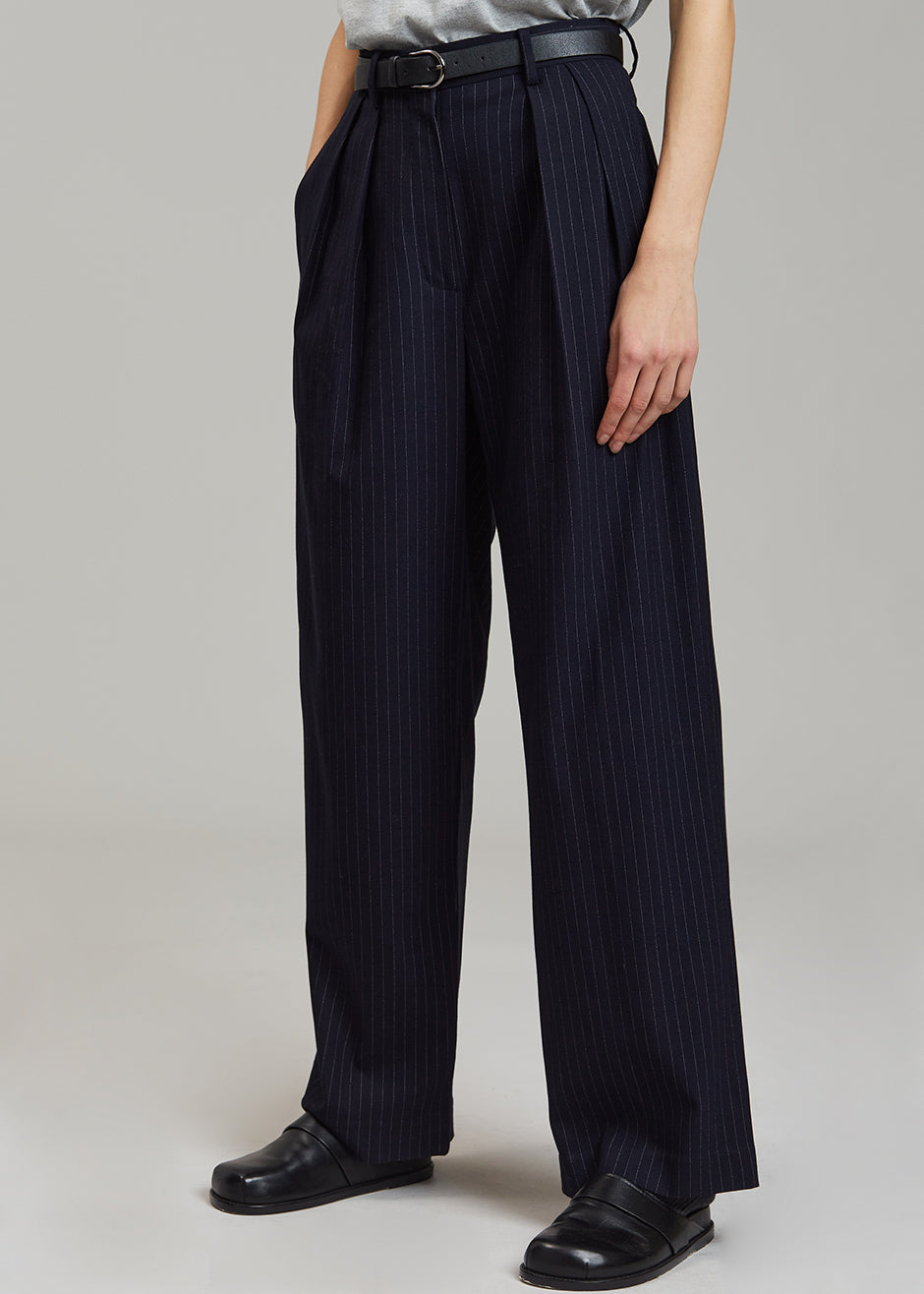 Bea Pleated Suit Pants - Midnight Blue – The Frankie Shop