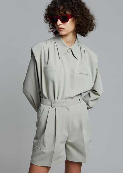 Vianne Padded Shoulder Shirt in Seagrass – The Frankie Shop