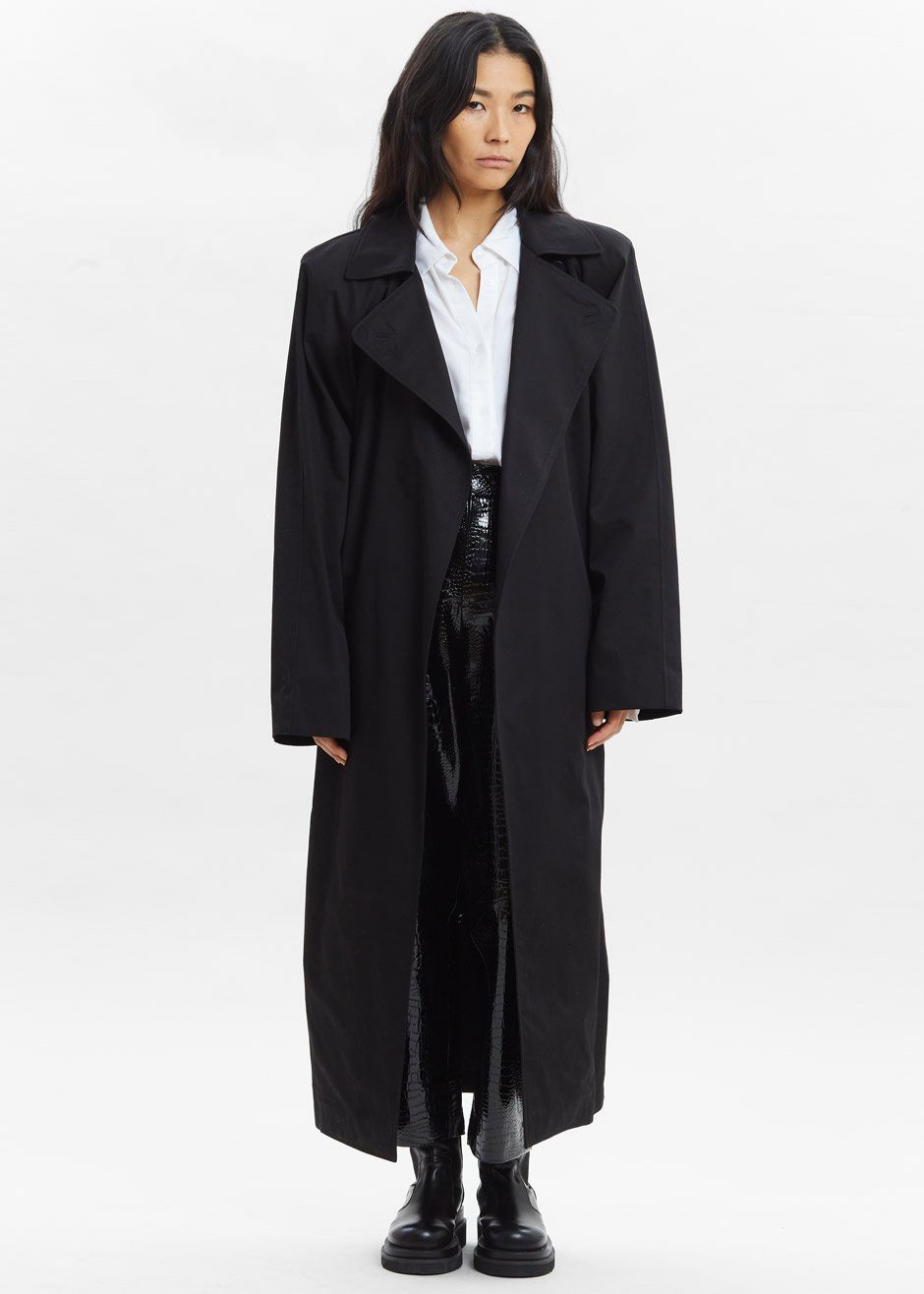Woven Box Shoulder Trench in Black – The Frankie Shop