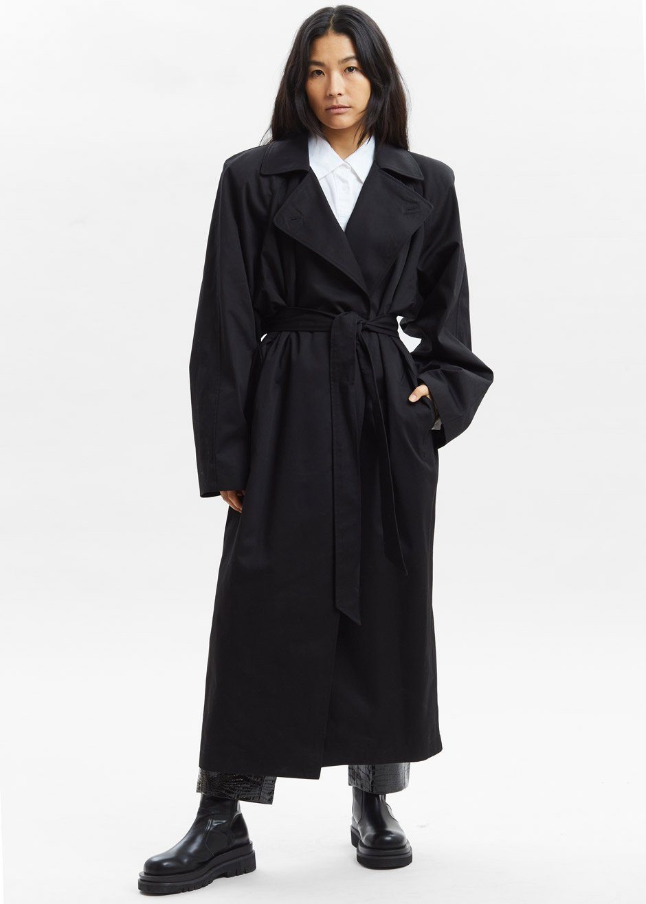 Woven Box Shoulder Trench in Black – The Frankie Shop