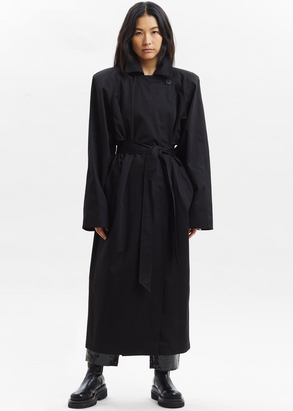 Woven Box Shoulder Trench in Black – The Frankie Shop