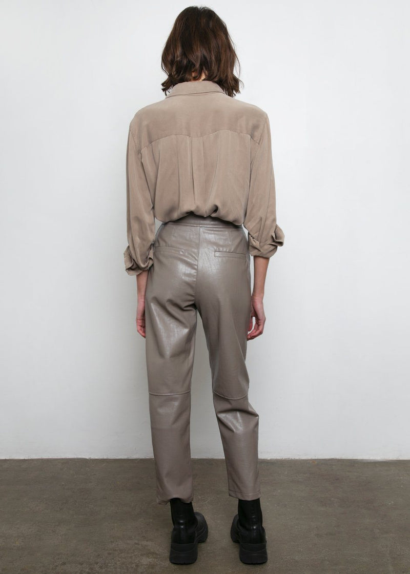 Zip Front Taupe Leather Pants – The 