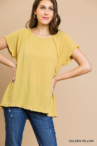 Umgee High Low Top With Fringe Hem Golden Yellow