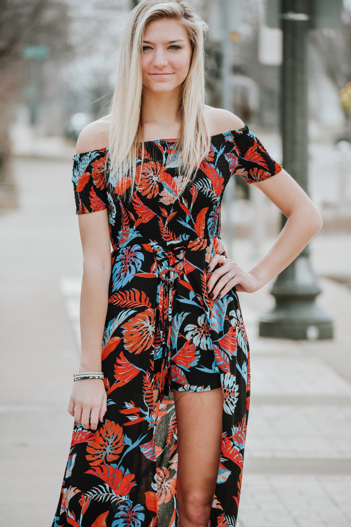 romper with maxi skirt overlay