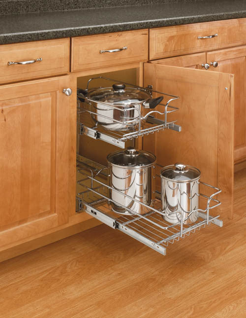 Rev A Shelf Base Cabinet Pull Out Chrome 2 Tier Wire Basket