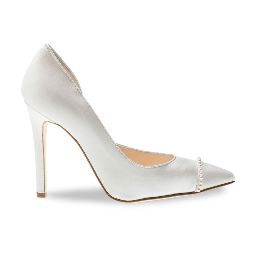 white satin pumps