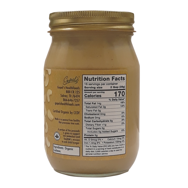 Organic Raw Unsalted Cashew Butter 16oz – Gopal's Healthfoods