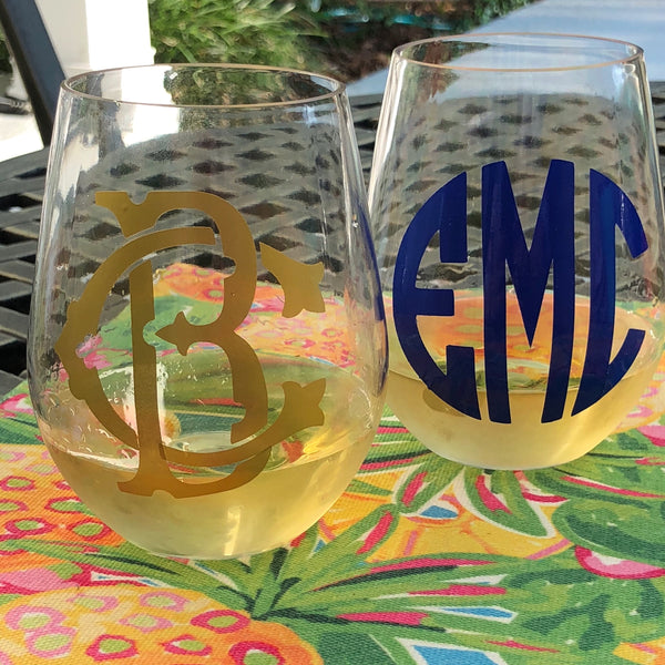 Monogram Stemless Wine Glasses - Set of 4 – Classic Prep Monograms