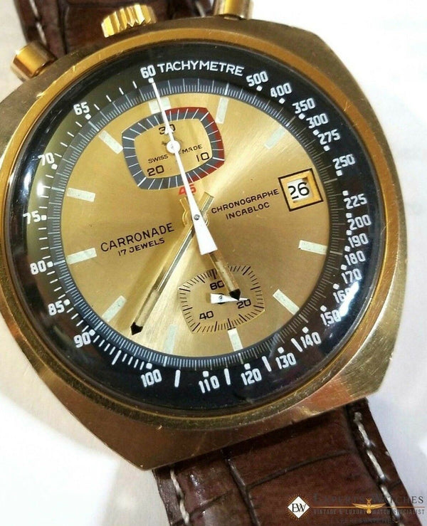 Serviced Vintage Carronade BullHead Chronograph Valjoux 7734 Gold