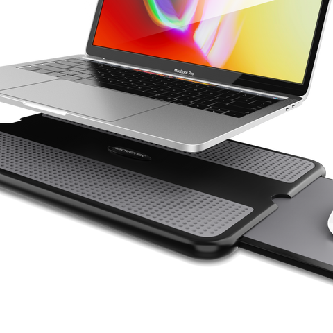  Our portable laptop desk is sleek, beautiful, and features a retractable mouse pad.