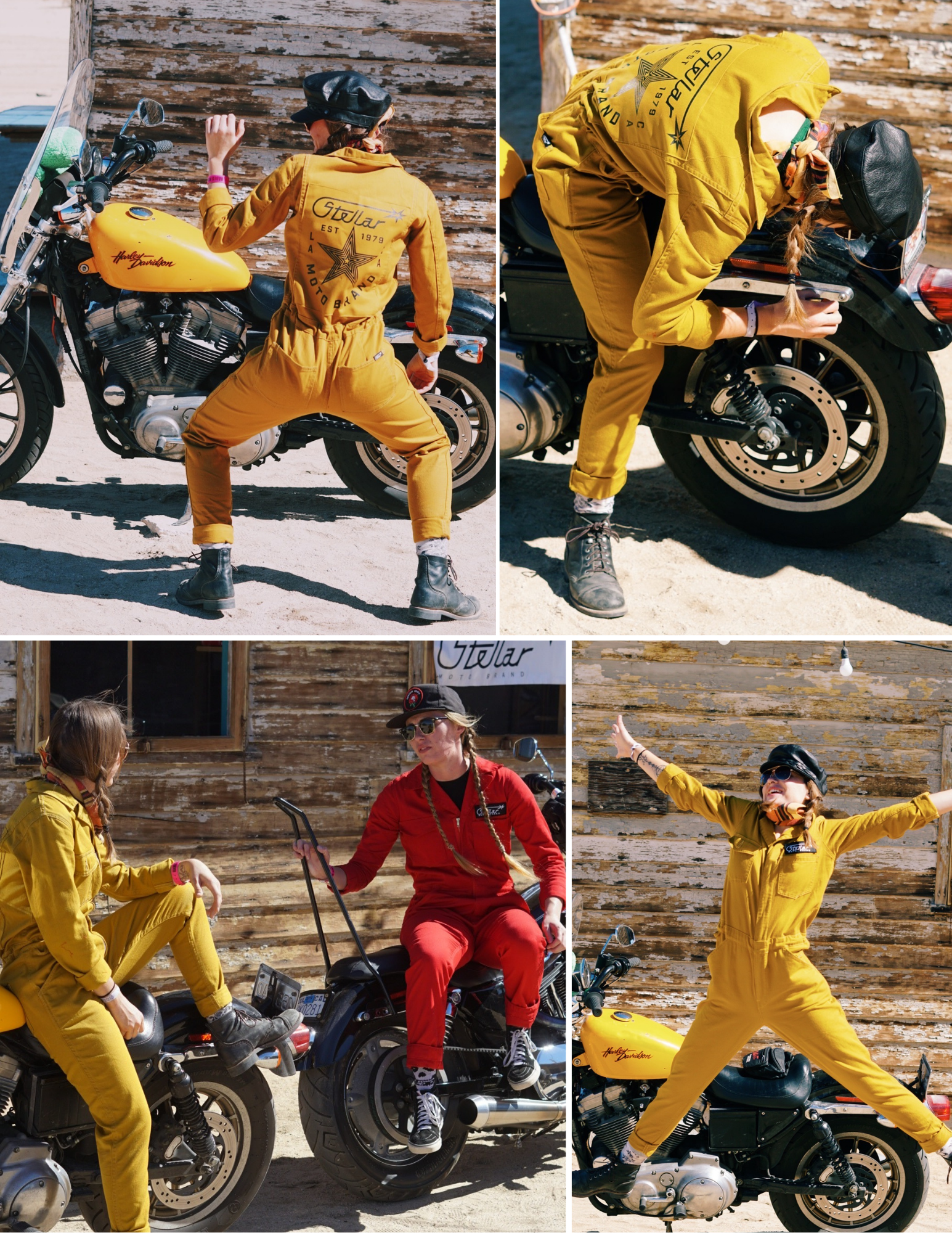 Motorcyclist in mustard colored coverall