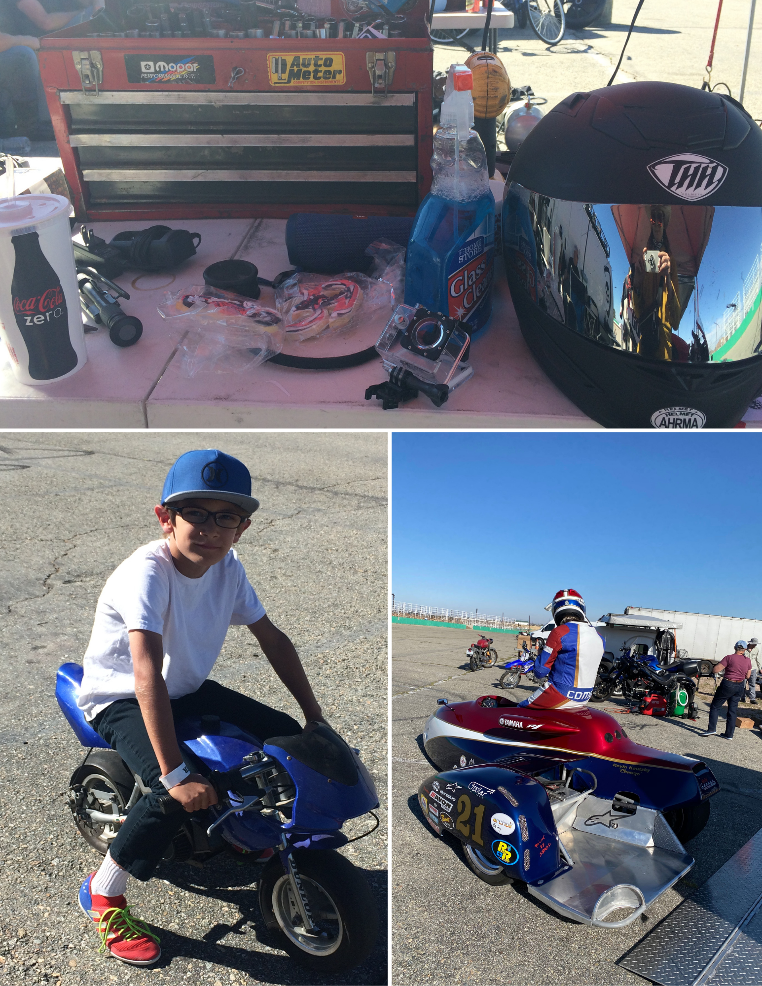 Race track gear and kid riding mini bike