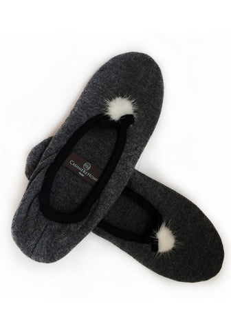 cashmere slippers with pom pom