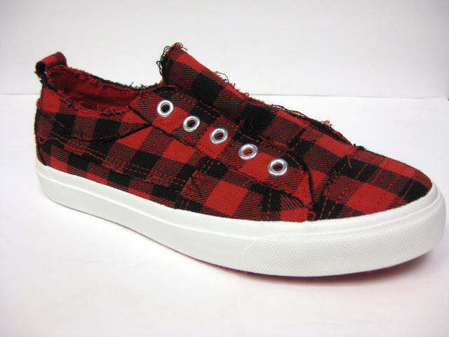 red plaid sneakers