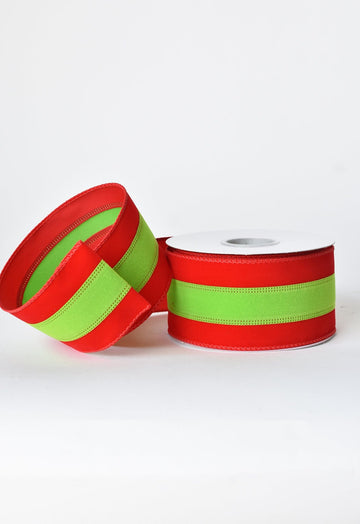 3/8 Wired Red Lime Hunter White Iridescent Stripe Ribbon on a 10 Yard Roll  - Kelea's Florals