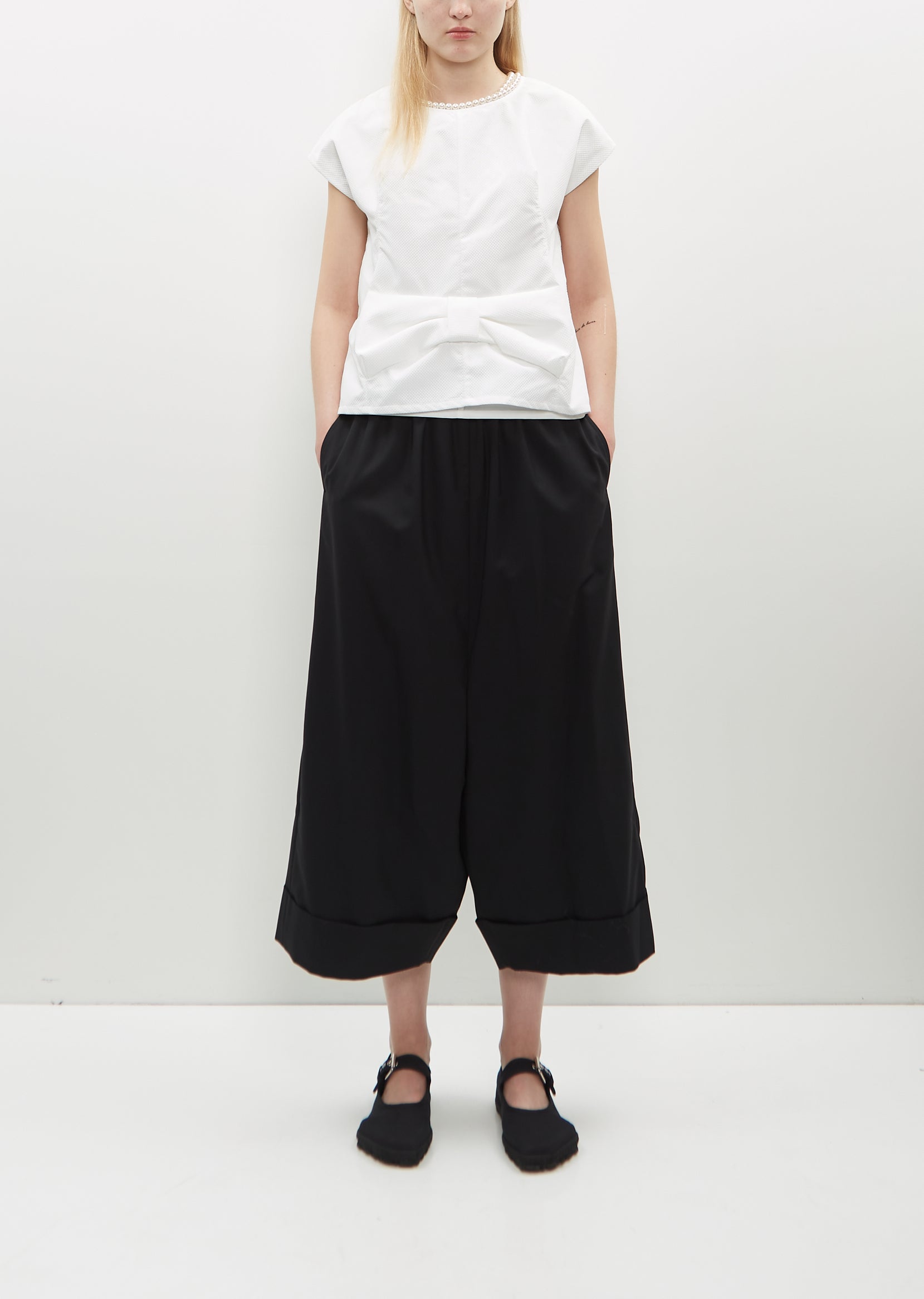 Shop Junya Watanabe Bow And Pearl Top In White