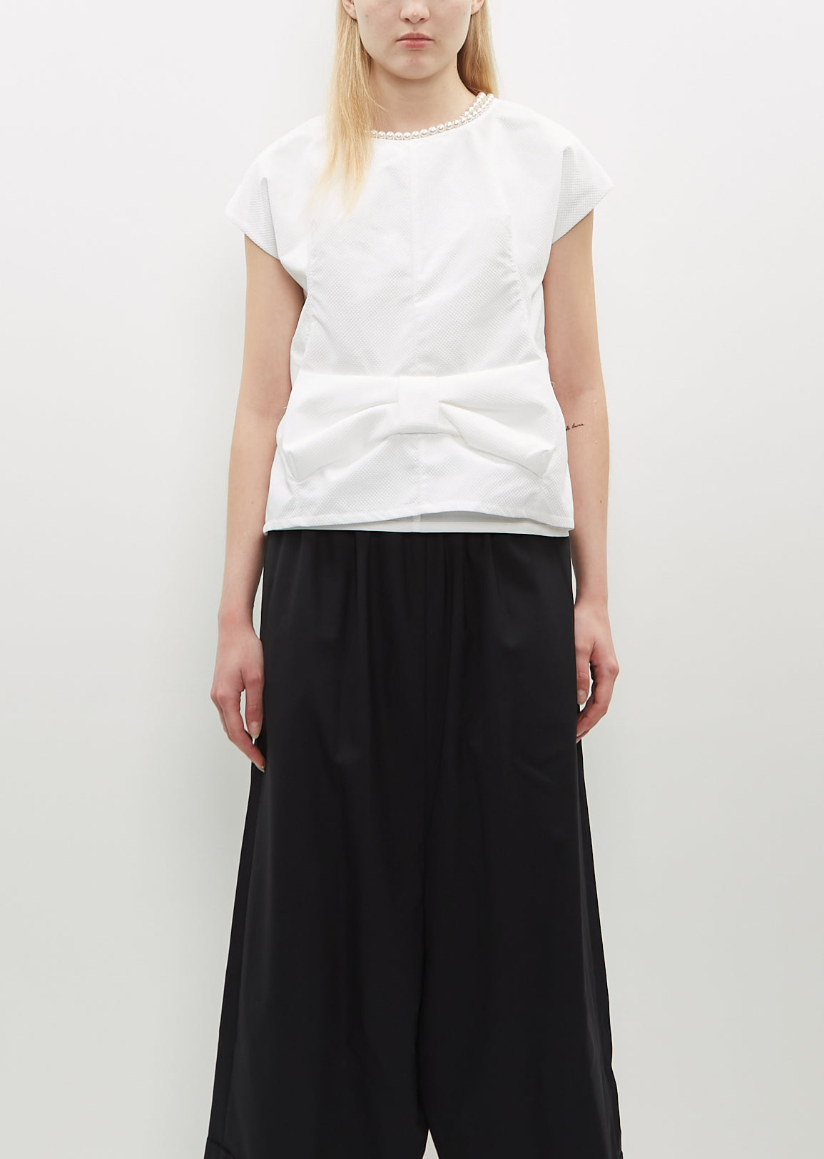 Shop Junya Watanabe Bow And Pearl Top In White