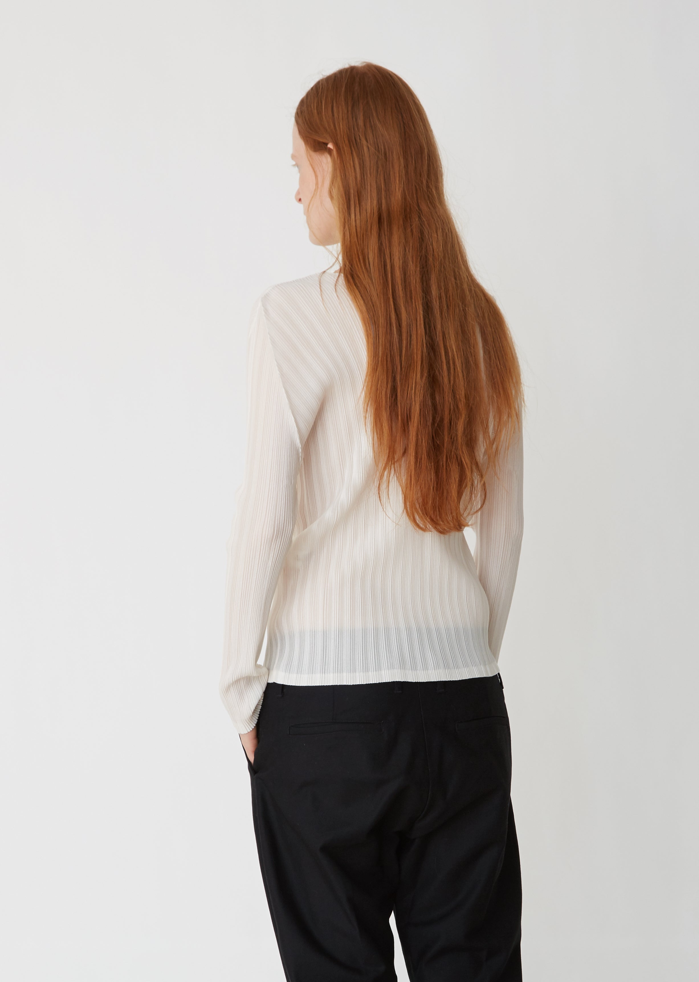 Rib Pleats Long Sleeve Top by Pleats Please Issey Miyake- La Garçonne