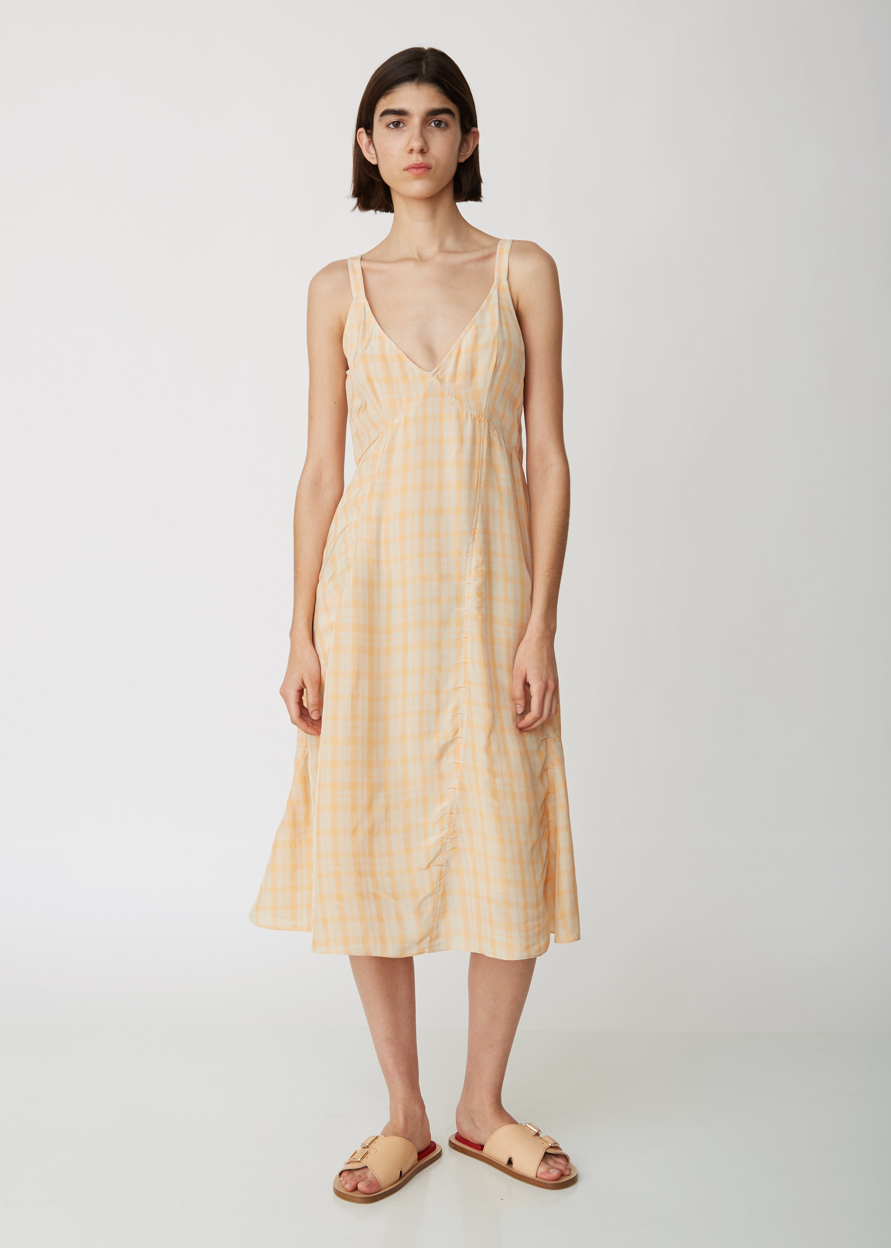 Darcie Liquid Check Dress - FR 34 / Orange/beige