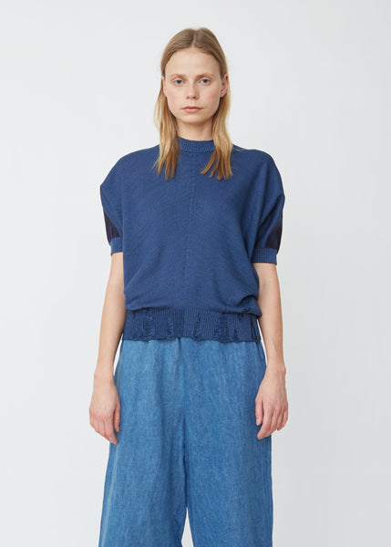 Two-Tone Cotton Jacquard Short Sleeve Sweater – La Garçonne