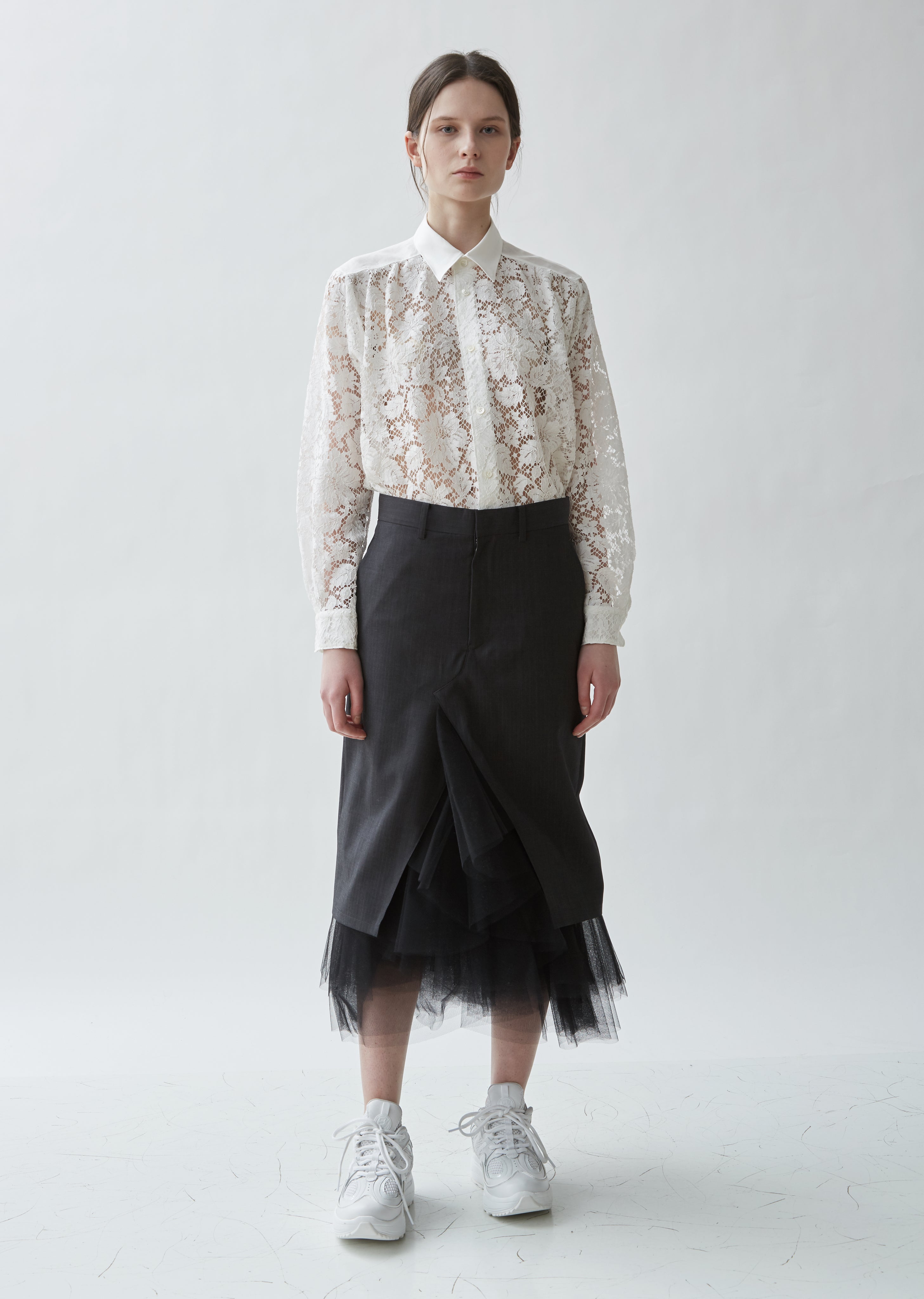 Wool Chambray Stripe x Nylon Tulle Skirt – La Garçonne