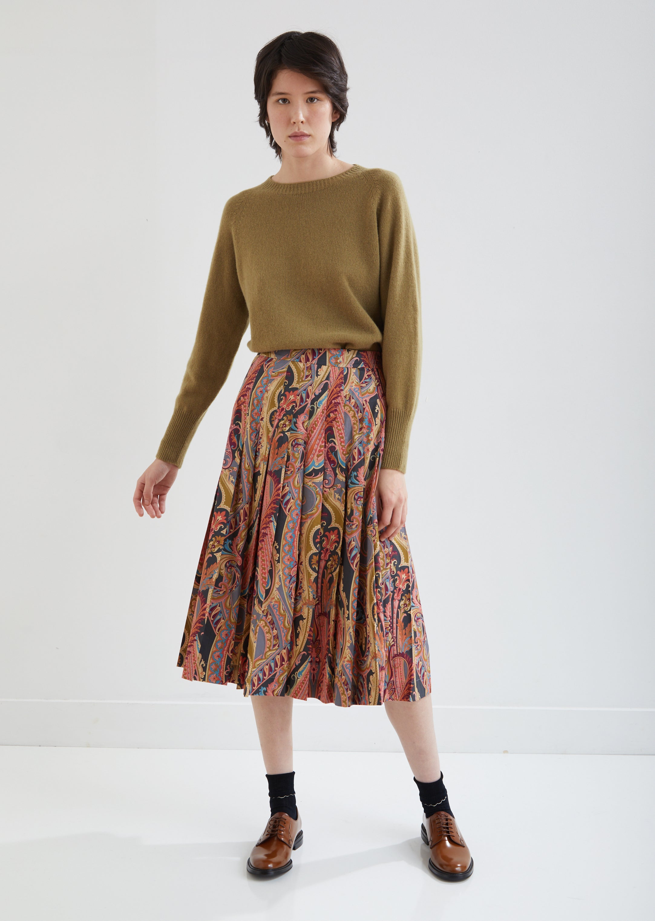 Paisley Pleated Poplin Skirt by Margaret Howell- La Garçonne