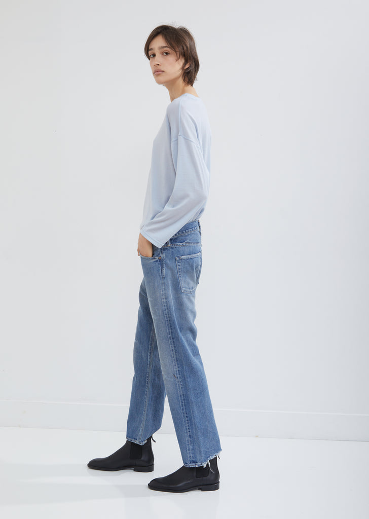 Selvedge Denim Wide Tapered Cut Jeans by Chimala- La Garçonne