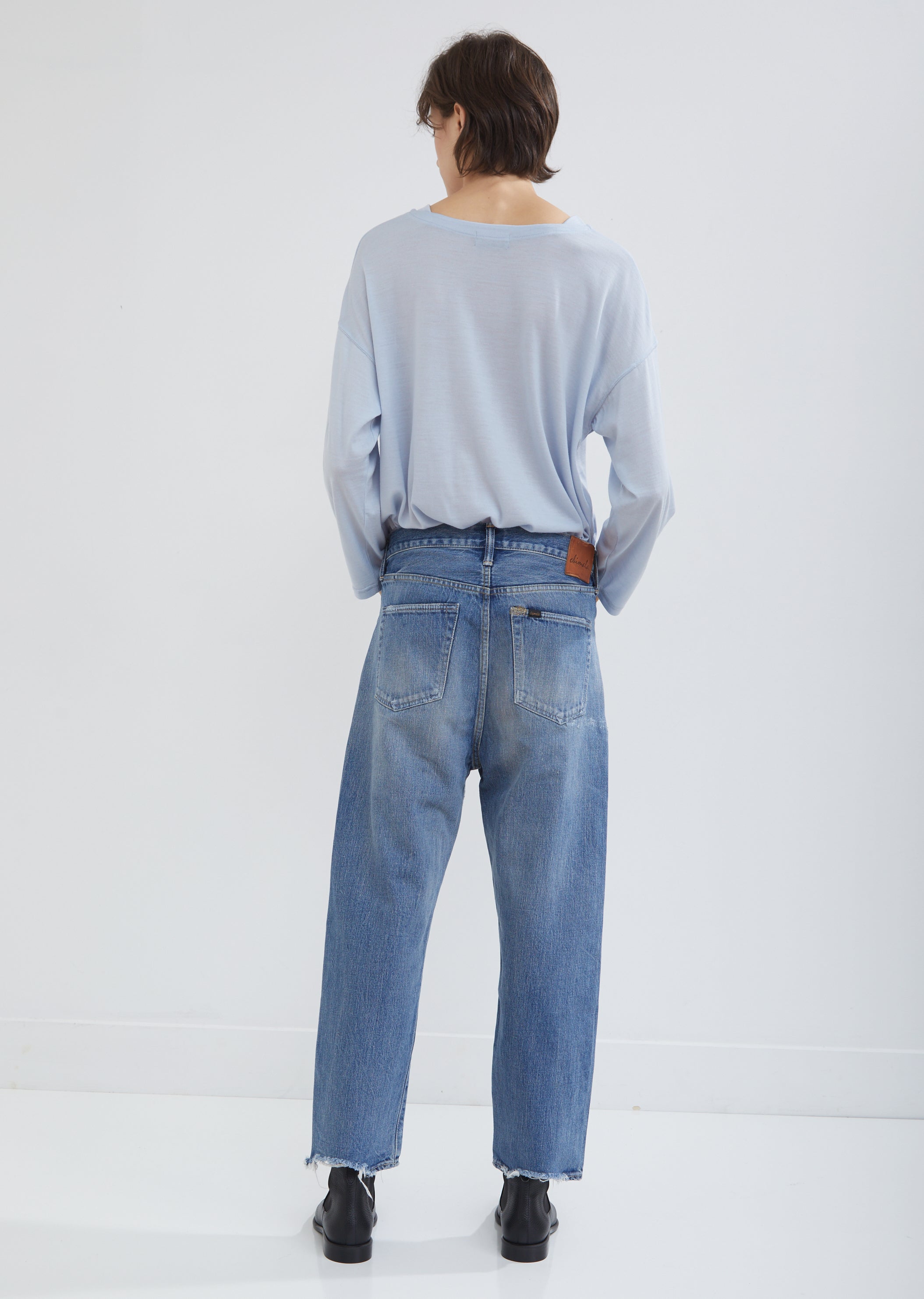 Selvedge Denim Wide Tapered Cut Jeans by Chimala- La Garçonne