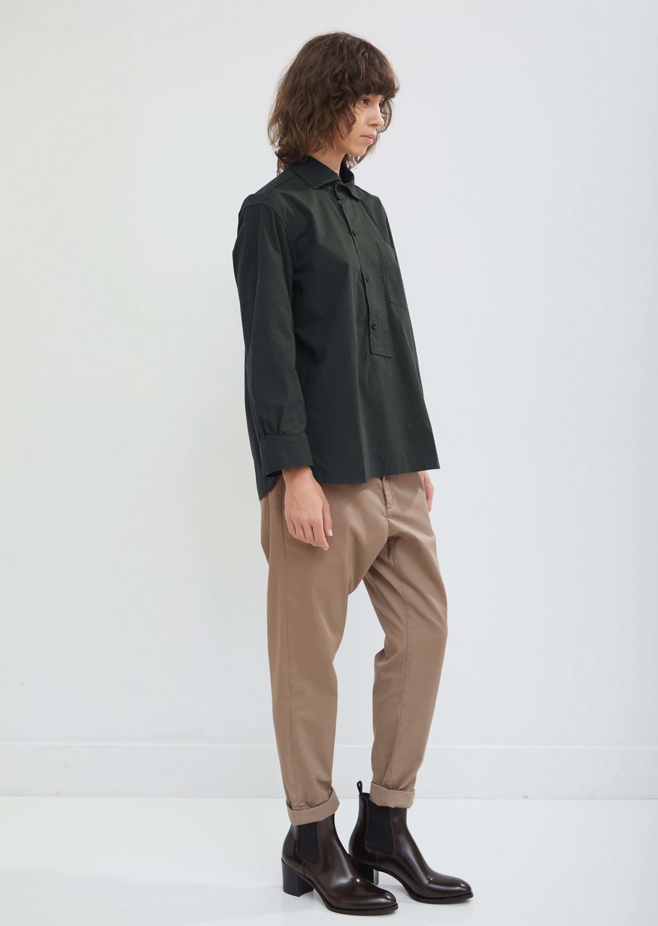 Asymmetric Collared Cotton Shirt by MHL By Margaret Howell- La Garçonne