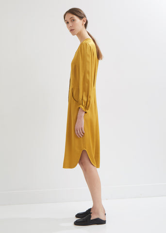 Pebble Satin Puff Sleeve Shirt Dress by Raquel Allegra- La Garçonne