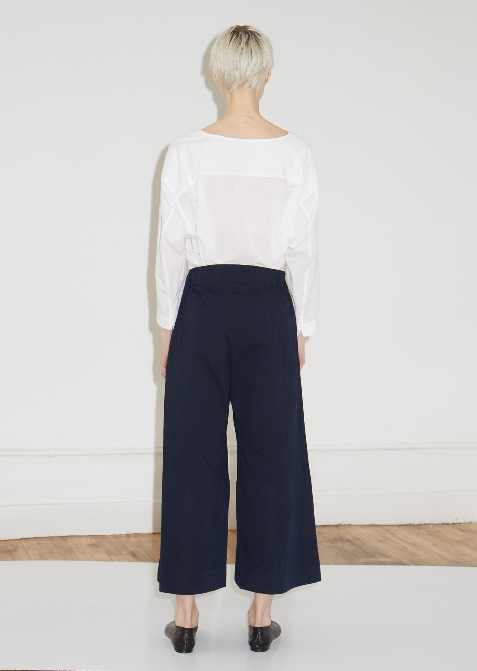 Pleated Cotton Wide Leg Pants - JP 2 / Navy